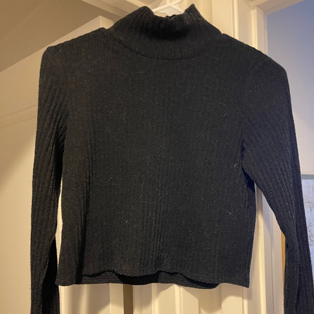 Astraia Basic Turtle Neck Crop Ribbed Sweater Top - Off White